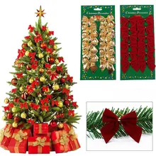 12pcs Pretty Gold Bowknots Christmas Ornament Tree Decoration Party Bowknots Baubles New Year Xmas Christmas Decoration For Home