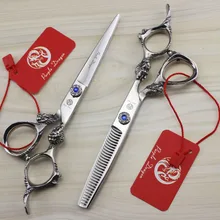 519#6," лучший бренд Парикмахерские ножницы Дракон ручка Диаманте 440C парикмахерские ножницы для резки Thinning ножницы для волос