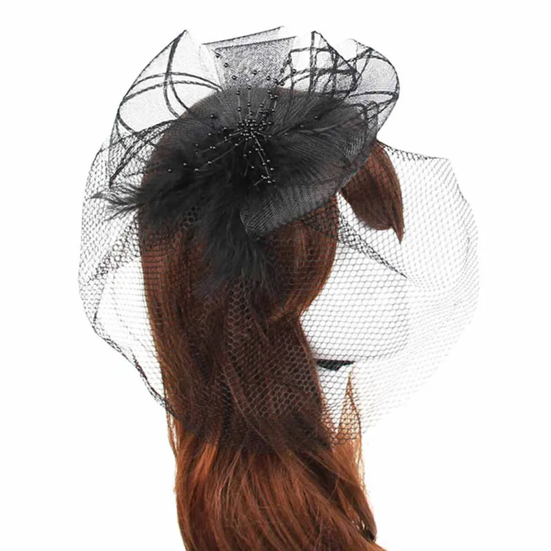 

Colorful Wedding Fascinator Veil Feather Hard Yarn Headband Hats Women Brides Hair Accessories