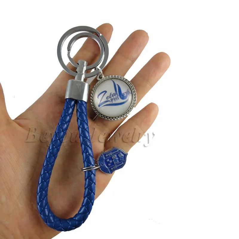 

Fashion Braided Leather Tag Keychain Car Keychain auto Keyring ZETA PHI BETA Sorority keychain 5pcs
