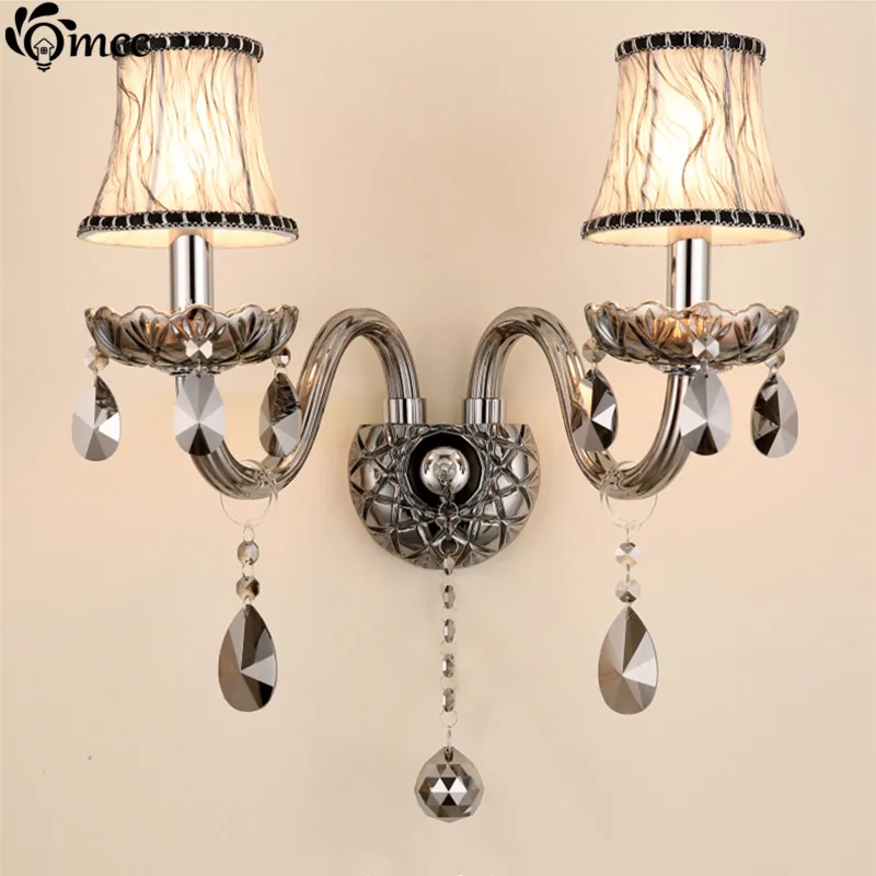 OMEE Modern Grey Luxury Sconce Wall Lighting European Wall Lights Smoke Gray Bedside Crystal Lamp LED Wall Lamps Bedroom Fixture