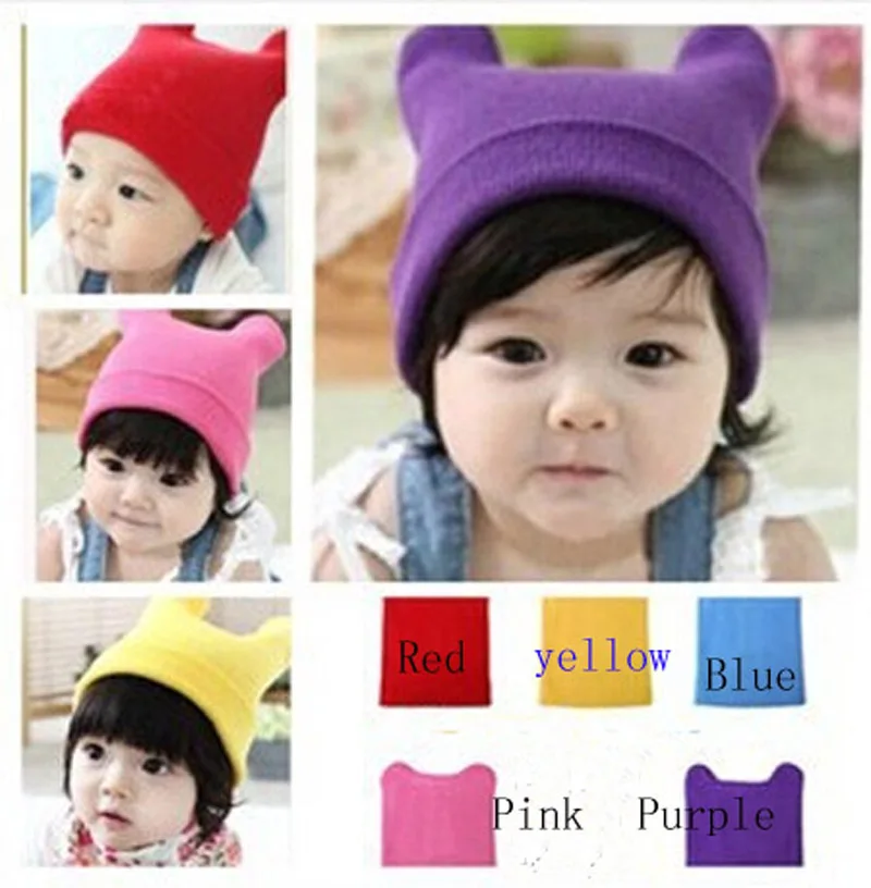 Wholesale Newborn Winter Hat Baby Girls Kinited Beanie Caps Kids Earflap Crochet Horn Caps Free