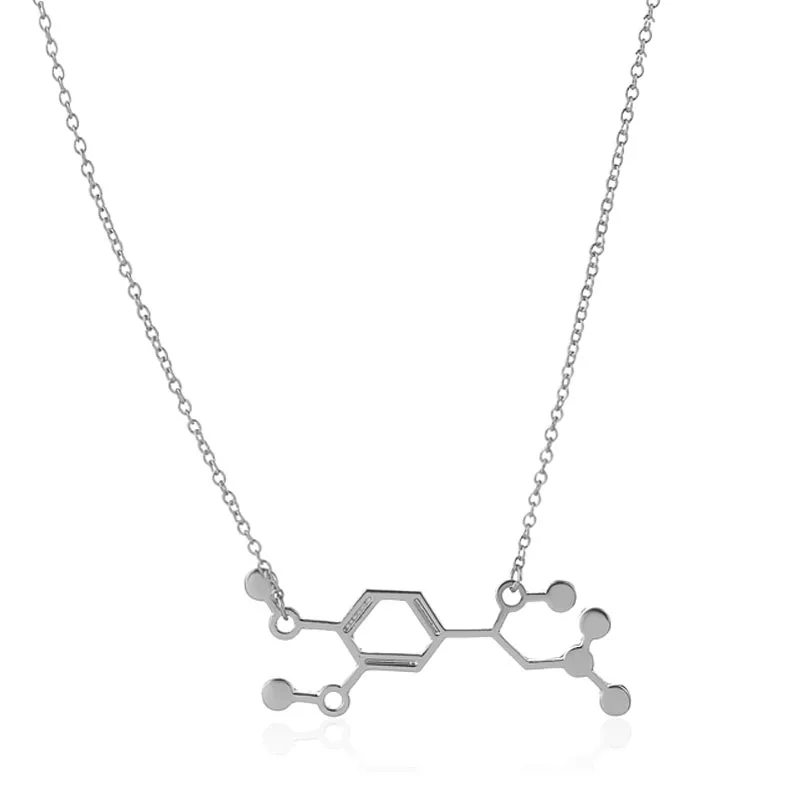 

1Pc 2016 New Adrenaline Molecule Science Jewelry Chemistry Structure Gold And Silver Plated Floating Charm Locket Necklace