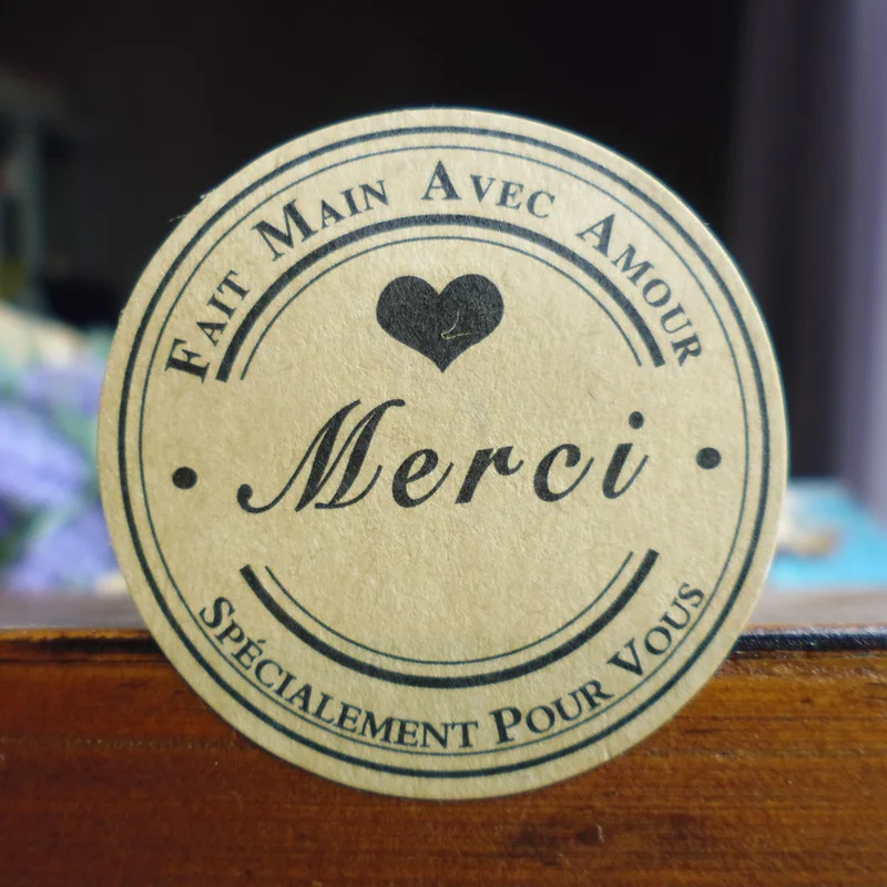 

102pcs Merci Kraft Seal Sticker French Thank You Fait Main Avec Amour DIY Multifunction Paper Label Adhesive Gift Seal Sticker