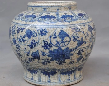 

Antiques Old China Blue&White Porcelain glaze Flower Tank pot jar Bottle Crock A
