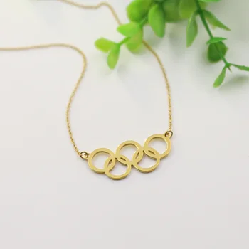 

Gold Color Olympics Necklace 5 Circle Olympics Games Jewelry Custom Pendent Souvenir 925 Solid Necklace