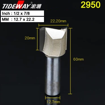 Tideway 1/" 1/2" хвостовик 2 флейты прямой бит Деревообрабатывающие инструменты фреза для дерева, карбида вольфрама Концевая фреза - Длина режущей кромки: 2950