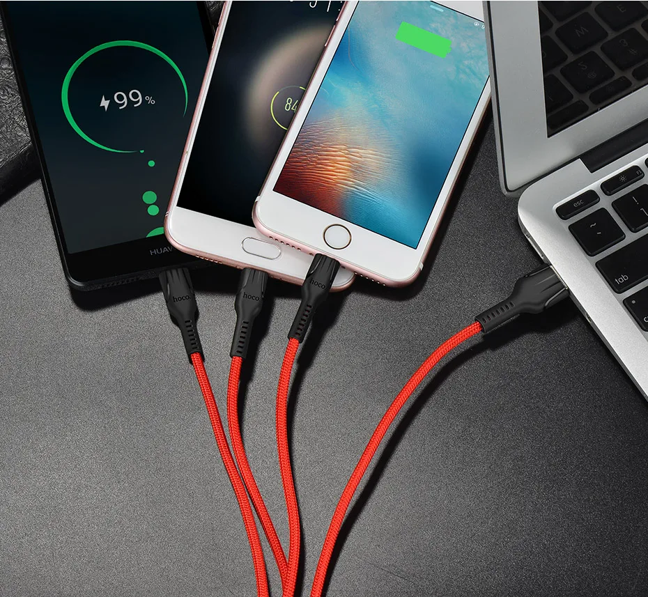 HOCO 3in1 USB Charger Cable For iPhone 11 Pro X 5 6 7 8 Android Micro USB Cable Type C For Samsung Xiaomi  Phone USB Data Cable