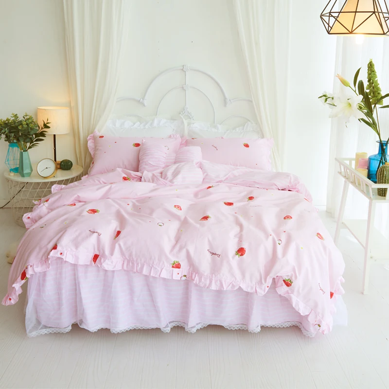 100% хлопок мягкие постельное белье в стиле принцессы Постельное белье King queen Twin Размеры девушки юбка кровати пододеяльник комплект