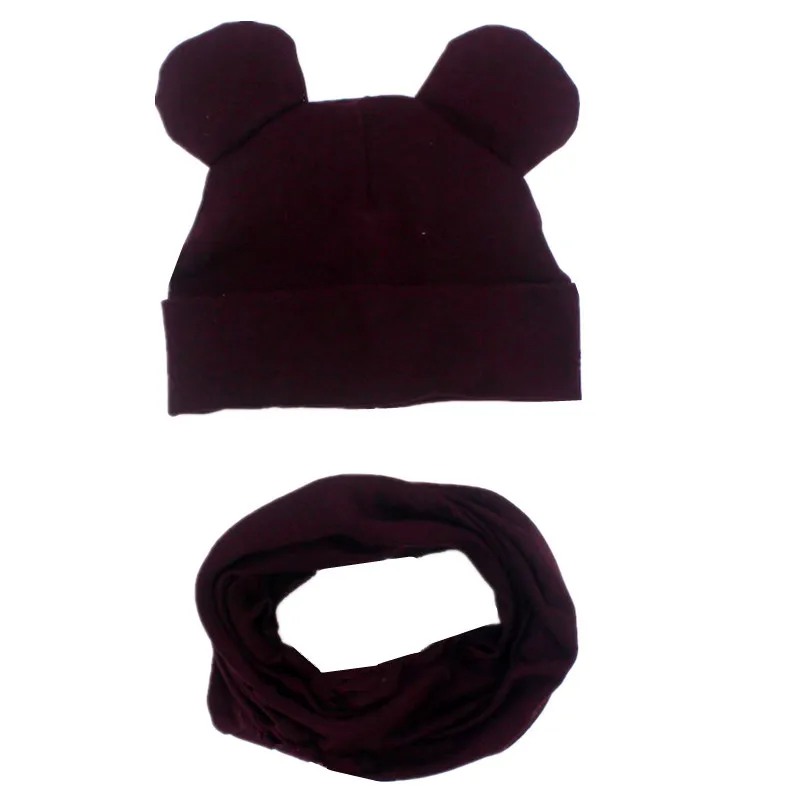 dark purple Новая детская шляпа, шарф, комплект для малышей, милые шапки с ушками, шапочки, высококачественные хлопковые наборы шарф шапка детские шляпы, воротник, реквизит для фотографий - Цвет: dark purple