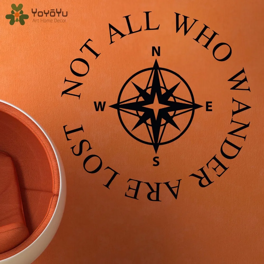 YOYOYU Wall Decal Family Quotes Not All Who Wander Are Lost Stickers Compass Pattern Vinyl Removable Art Mural Decor CY511 | Дом и сад