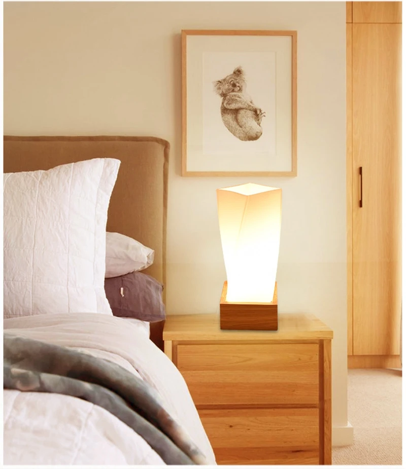 Modern Simplicity Style Wooden Table Lamp Living Room Bedroom Beside Reading Night Light   Retro Polyhedron Indoor Desk Light (13)