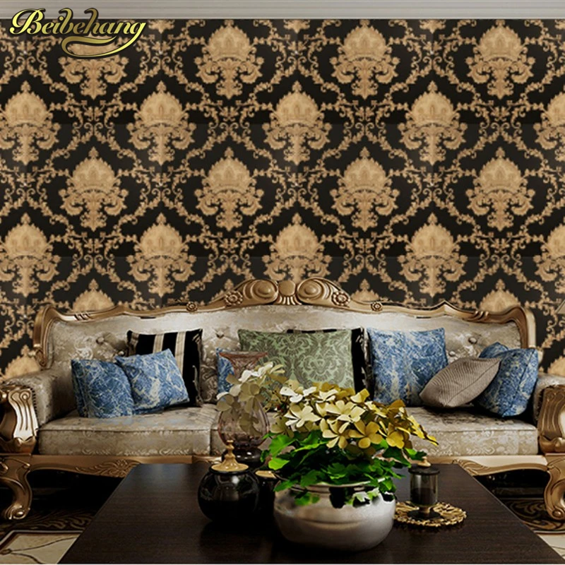beibehang  Damask wallpaper black and white classic home decor background wall PVC Vinyl wall paper for living room wallcovering