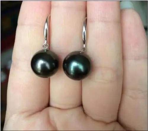 

14k/20 YELLOW GOLD HUGE AAA 9-10MM ROUND SOUTH SEA DANGLE BLACK PEARL EARRING