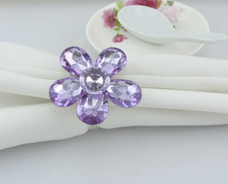 Buy 100pcs/lot Purple crystal flower napkin ring