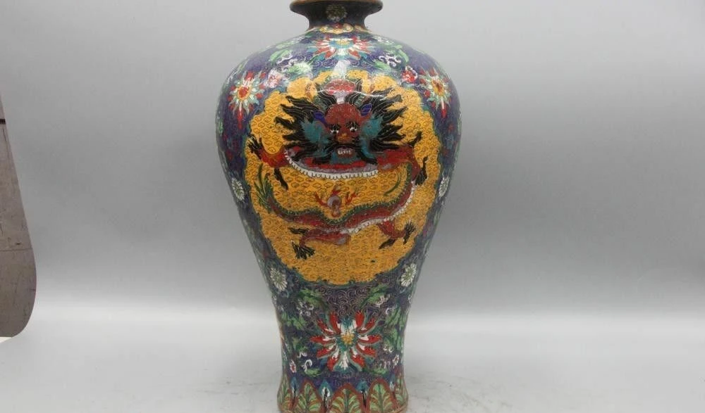 1" Китайский Королевский дворец Бронза Медь cloisonne эмаль Дракон Цветочная ваза горшок