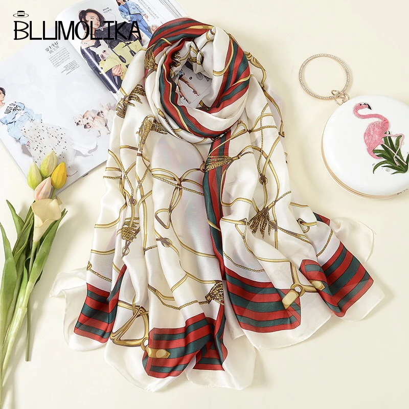 

Luxury Brand Summer Women's Scarf Fashion Lady Silk Scarves Print Soft Shawls Female Long Size Spring Scarves 180*90cm
