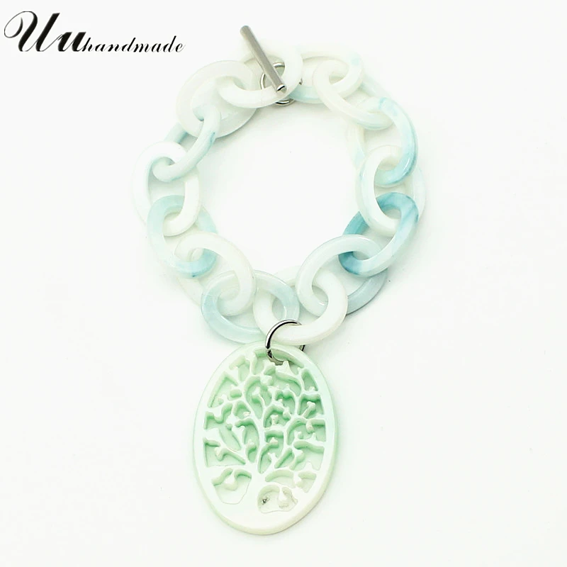 Blue Acrylic Bracelet Life Tree Pendant bileklik pulseras