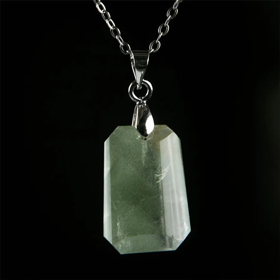 Genuine Natural Green Phantom Quartz Crystal Rectangle Bead Necklace