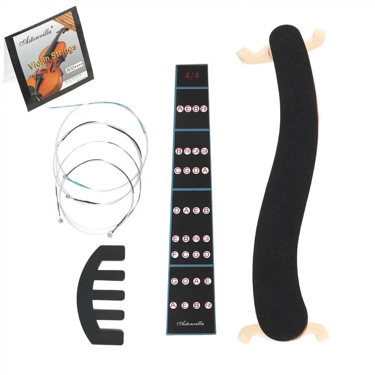 

3/4 & 4/4 Violin Accessories kit with Shoulder Rest Fingerboard Sticker Strings and Mute for Violin Parts and Accessories