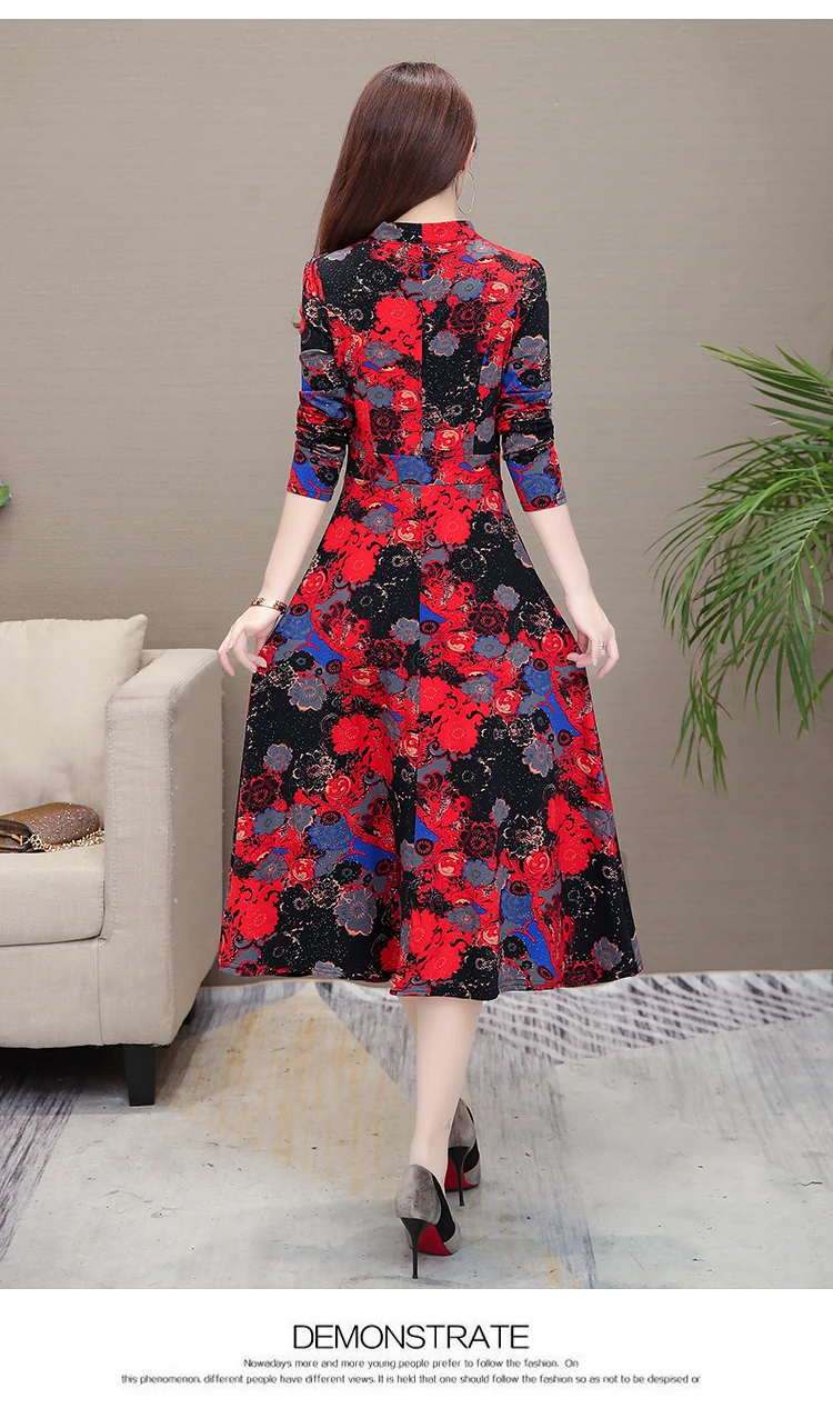 Floral Print Maxi Dress Long Sleeve Vintage Formal Dress Women Elegant for Work Plus Size 5XL Robe Femme 2019 Mom Women Dresses 6