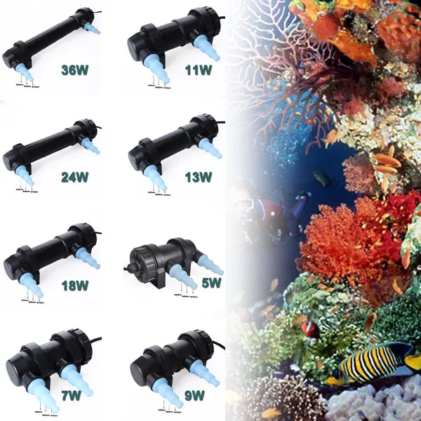 Image AC220 240V 5W Aquarium UV Sterilizer Light Lamp Clarifier Pond Fish Reef Coral Tank 250L