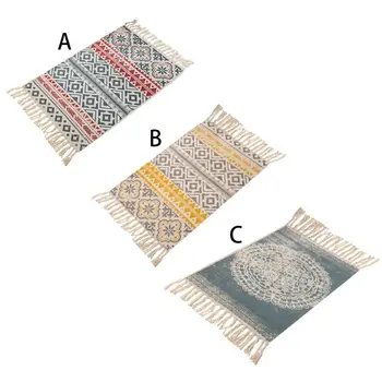 

American Bohemian Area Rug Decorative Cotton Linen Hand Woven Geometric Pattern Floor Mat Carpet With Tassels Home Decor 60x90CM