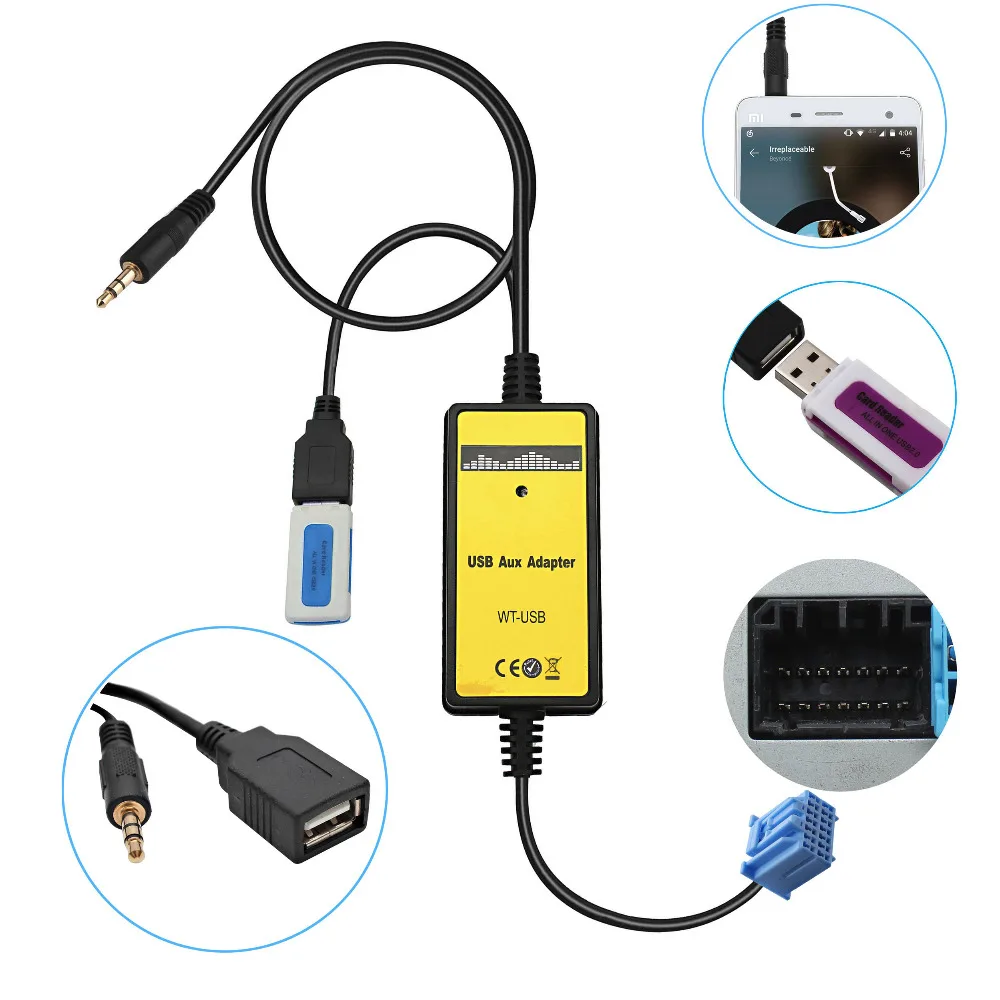 Автомобильный адаптер Aux USB для Mp3 телефона 3 5 мм кабель вспомогательный CD авто