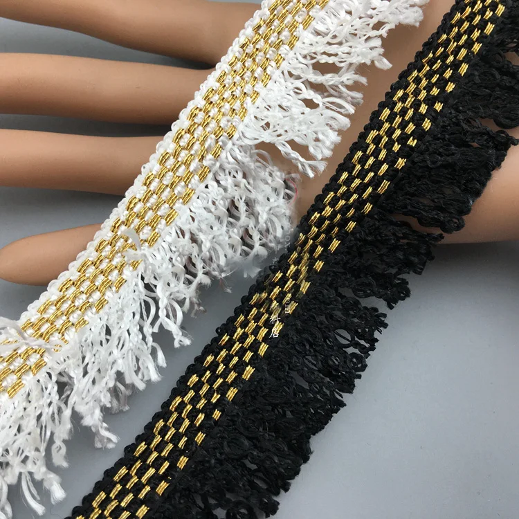 5 yard 3cm 1.18" wide black/ivory gold tassel fringes tapes lace trim