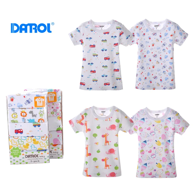 DANROL/хлопковая футболка для маленьких мальчиков и девочек, детские футболки с коротким рукавом, летние топы с рисунком, 5 шт./лот
