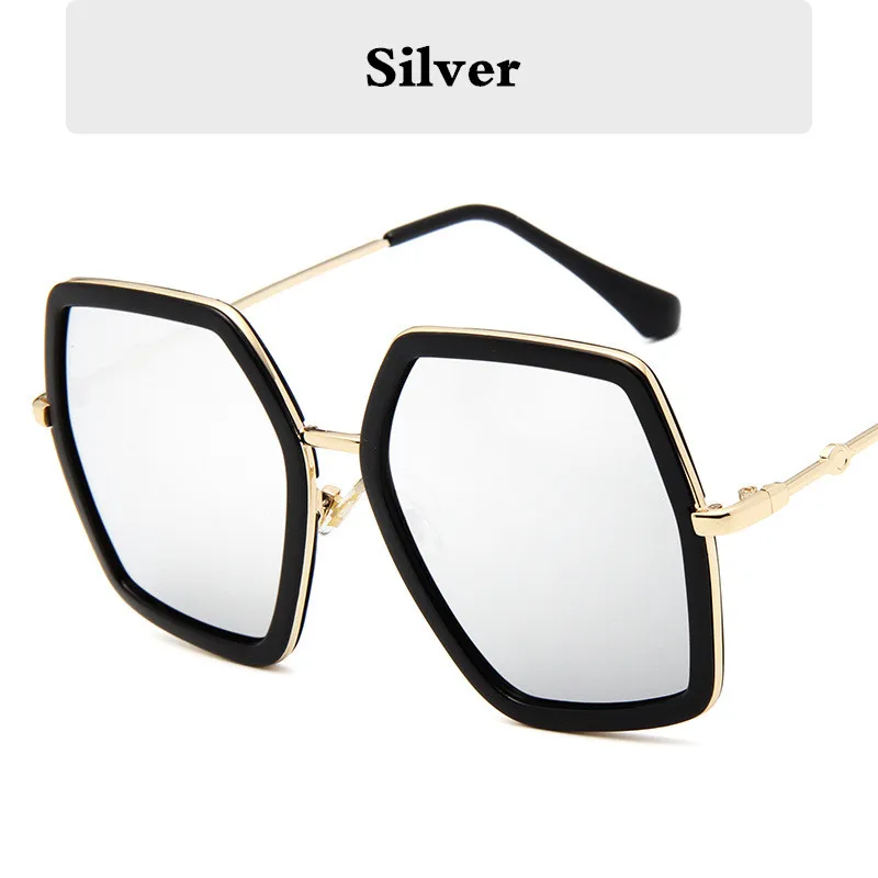 Дизайнерские брендовые солнцезащитные очки для женщин, очки в стиле ретро, очки для мужчин и женщин, солнцезащитные очки Gafas, большая коробка, большие винтажные многоугольные очки - Цвет линз: Silver