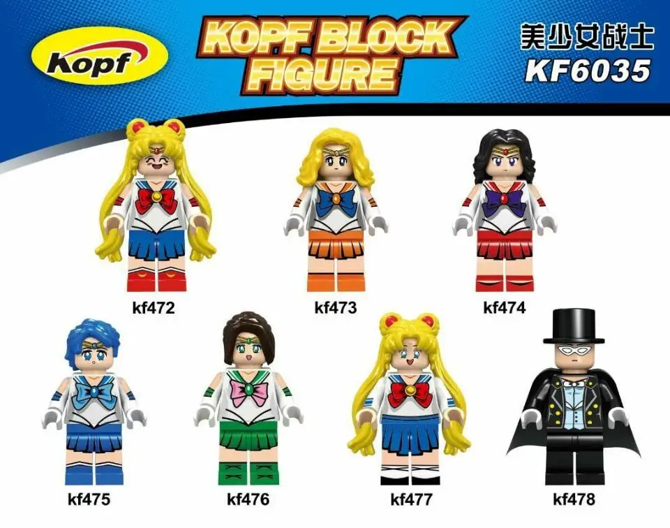

KF6035 Cartoon Figure Sailor Moon Sailor Mars Mercury Jupiter Chiba Unikitty Building Blocks Bricks Learning Children Gift Toys