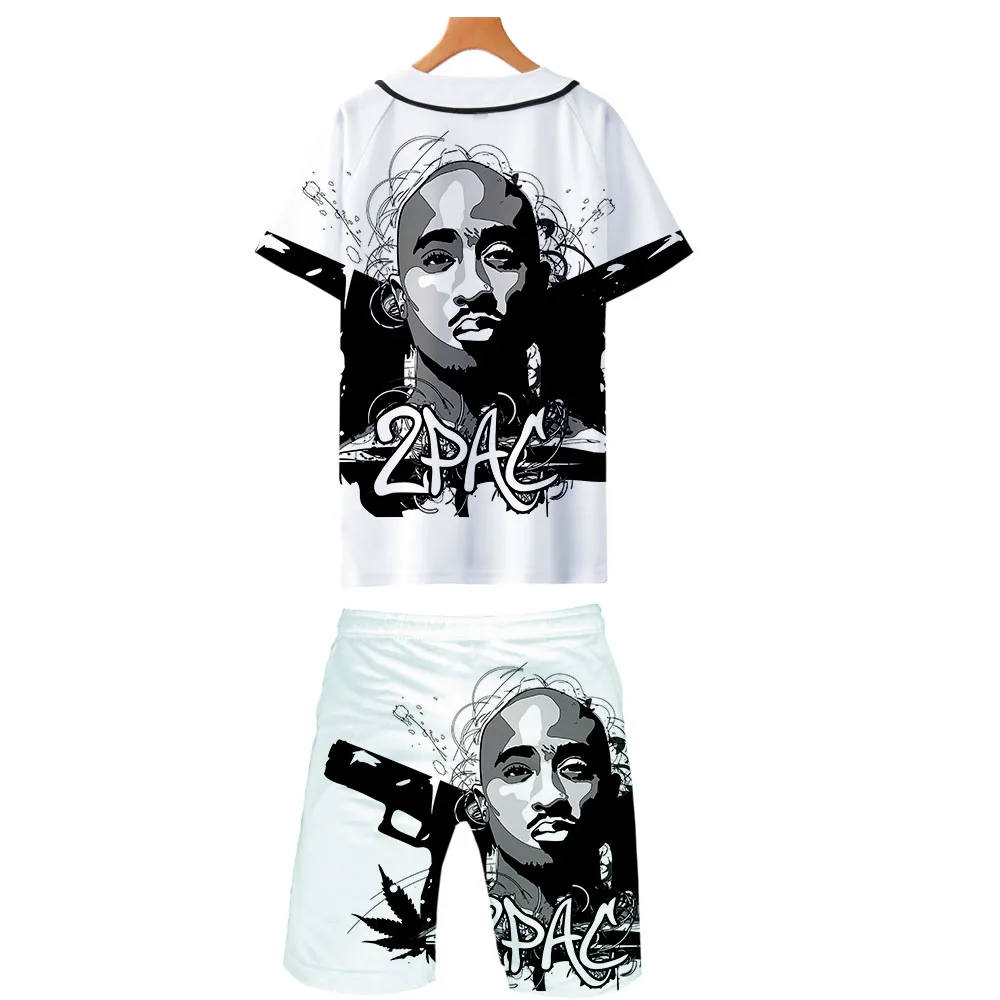 Крутой Siger аксессуары Cool 2PAC Rapper Harajuku Новое поступление 3D уличная комплект из двух предметов футболка для бейсбола + шорты летние мужские