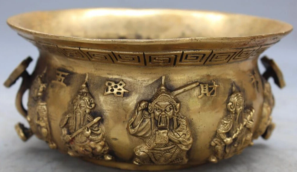 

7" Marked China Bronze FengShui Wealth God 5 Road Mammon Incense Burner Censer R0707