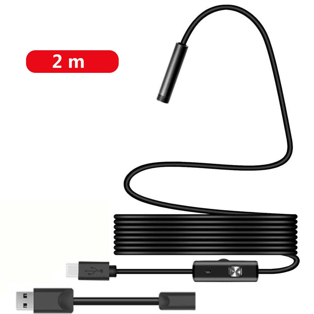 1/1. 5/2 м 7 мм объектив эндоскоп HD 480P USB OTG Змея эндоскоп Водонепроницаемый инспекции труб Камера бороскоп для телефона Android ПК - Цвет: 2m