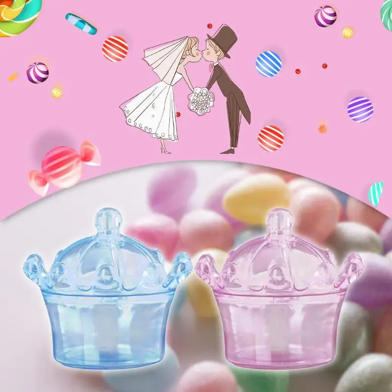 

12pcs Transparent Crown Candy Gift Box Christmas Gift Candy Box Wedding Baby Shower Favors For Guests Party Supplies