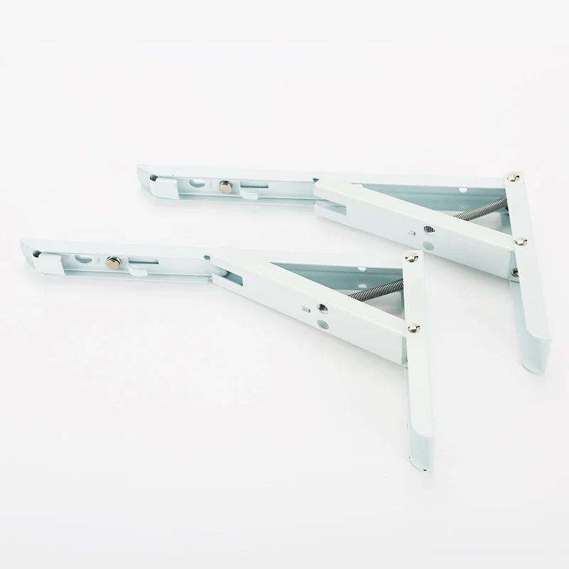 

High Quality 2pcs White Paint Steel Triangle Shelf Brackets Spring Design Wall Mounted Folding Screws Triangle Bracket