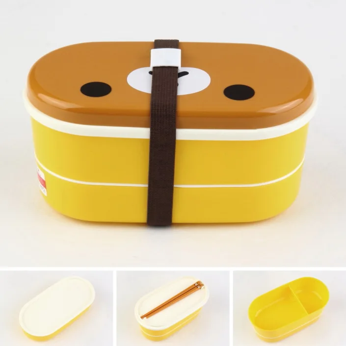 

High Quality 1Set Plastic Bento Lunch Box Brown Color Microwave Rilakkuma Bento Multilayer Children Lunch Box bento box