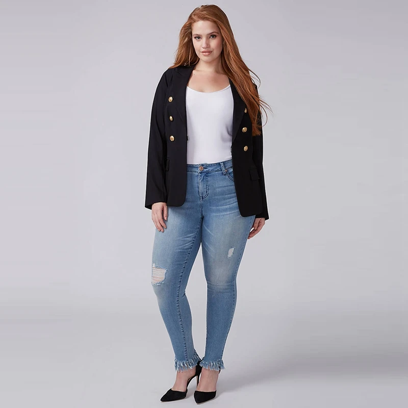 Kissmilk Plus Size Fashionable office worker in good taste handsome  long sleeve Retro button commute wind black blazer