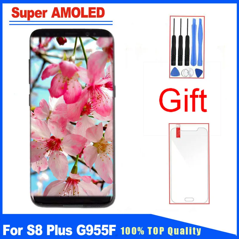 

100% Tested Super AMOLED For Samsung Galaxy S8 Plus G955F LCD Screen Touch Digitizer With Frame Assembly Replacement Free Tools