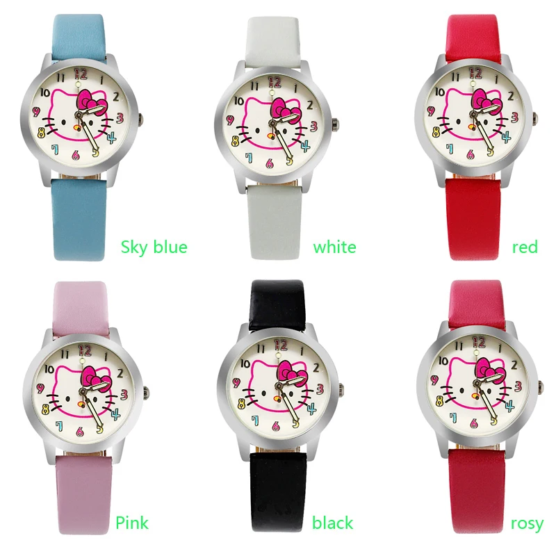 Рисунок Hello Kitty детские часы для девочек с героями мультфильмов малышей и кожаным