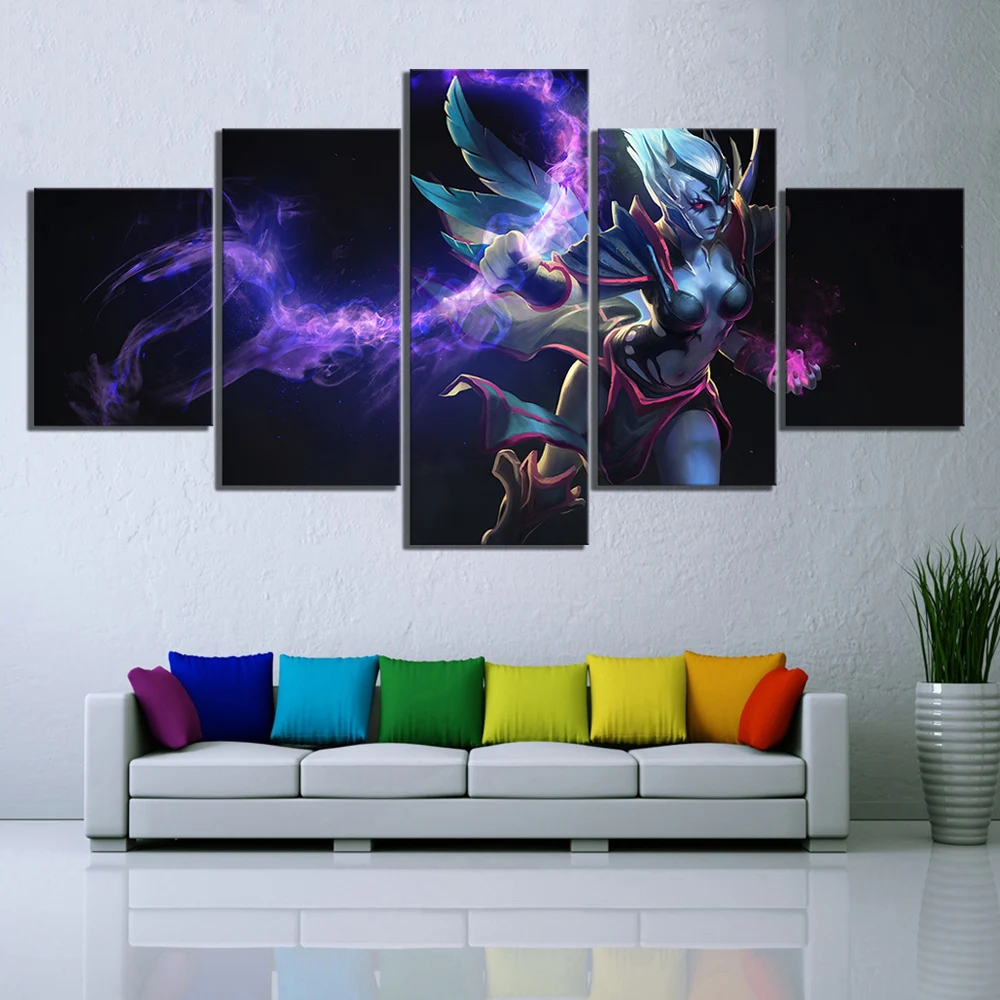 Wall Art Modular Pictures Canvas Printed 5 Panel Vengeful Spirit DOTA 2 Video Game Home Decor Poste