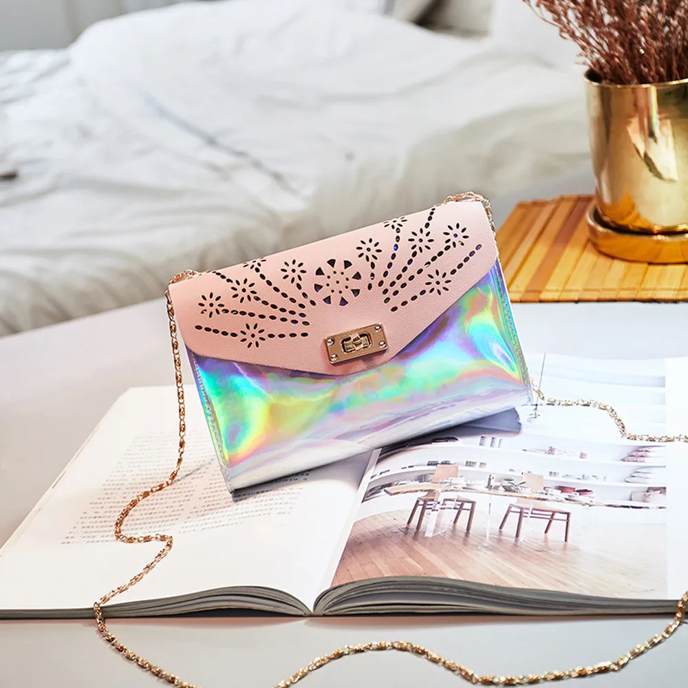 Aelicy Messenger Handbag Hollow Out Laser Handbag Clutch Shoulder Crossbody Bag Chain Bag Bag Evening Purse