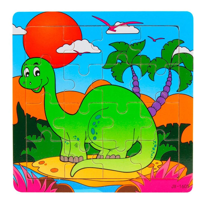 

2017 New Wooden Kids 16 Piece Jigsaw Toys For Children Education And Learning Puzzles Toys 14.7 Dinasour Toy Gift Drop Shipping