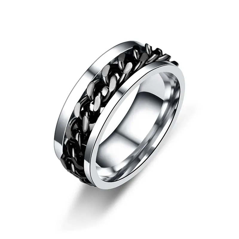 

Men's Titanium Steel Ring Fashion Black Chain Spinner Personality Creative Rings The Punk Rock Accessories Wedding Jewelry Rings