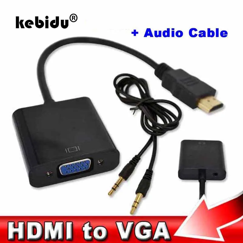 

HDMI to VGA Adapter Converter + Audio Cable Male To Female Audio Video 1080p 3D HD HDTV for Laptop Desktop Notebook Monitor