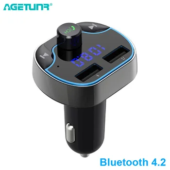 

AGETUNR T24 Bluetooth 4.2 Handsfree Car Mp3 Music Player FM Transmitter 2 USB Car Charger U disk TF Card Lossless Music Player