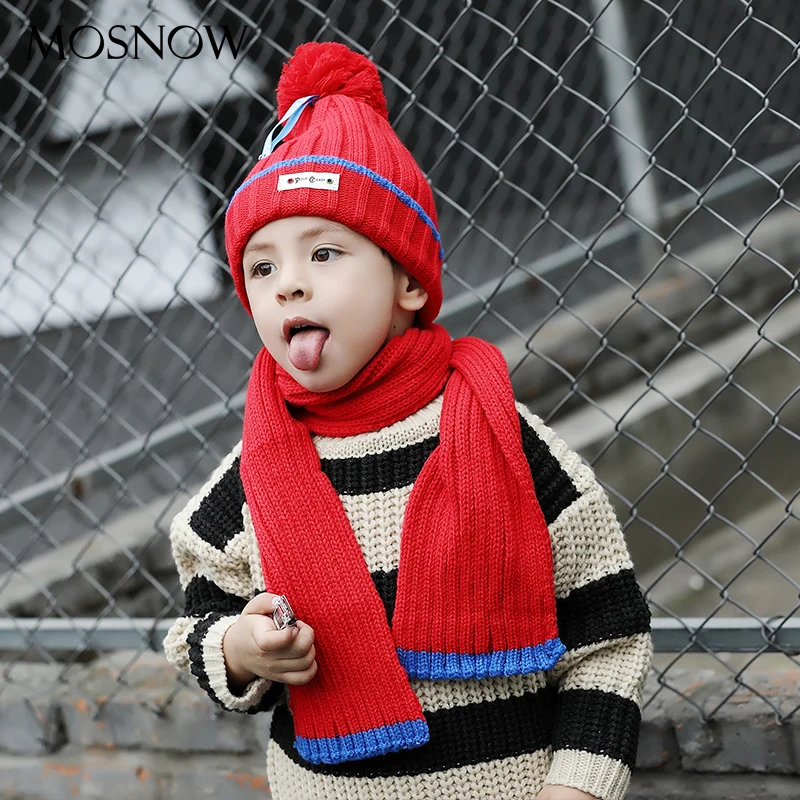 

Children Hats And Scarfs Set Winter Solid Pompom Fashion High Quality 2019 Brand New Hot Warm Knitted Caps Bonnet #MZ876
