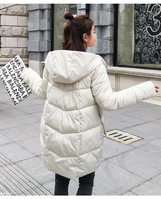 Karmel z kapturem elastyczna Zima w dół płaszcz kurtki długie ciepłe kobiety Casaco feminino Abrigos mujer Invierno 2018 Parkas płaszcze Outwear -