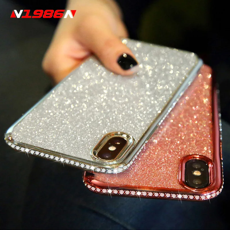 

N1986N Rhinestone Phone Case For iPhone 6 6s 7 8 Plus X XR XS Max Luxury Glitter Diamond Soft Silicone For iPhone X Phone Case